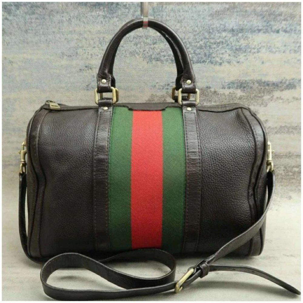 100% Authentic Gucci Boston Brown Leather Satchel Bag - Picture 1 of 12
